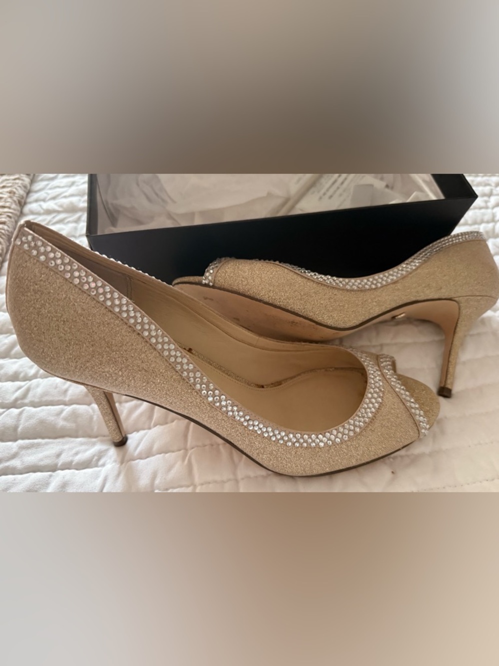 Nina New York Viviana Royal Gold Glitter w/ Rhinestone Trim (3" Heel) -Sz 9.5